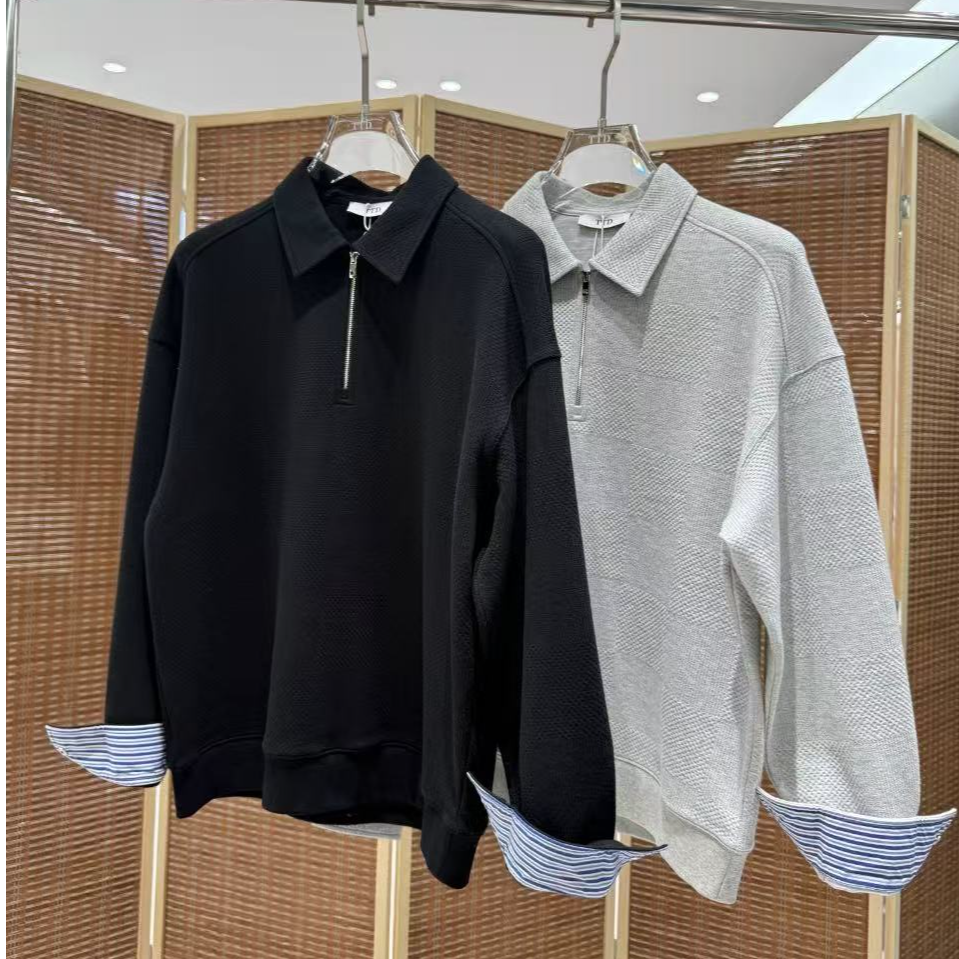 不起球长袖拉链翻领拼接秋季卫衣秋款polo男士纯色