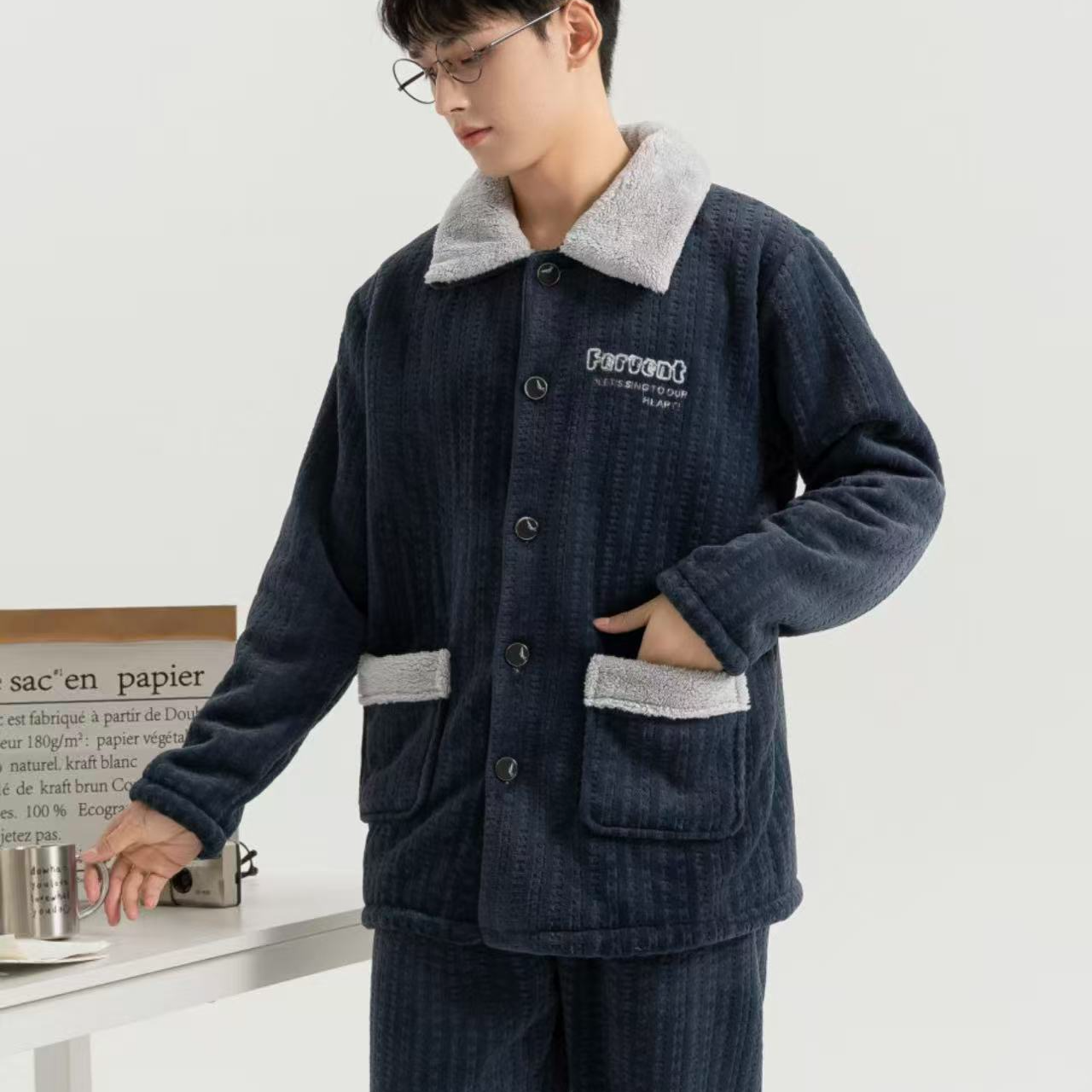 美芽草 冬季家居服套装厚款保暖加绒家居服睡衣冬款长袖加厚