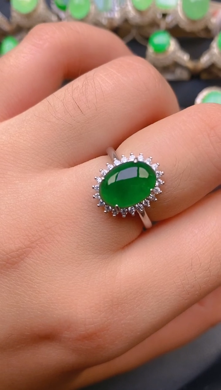 【闪购商品】翡翠戒指银S925镶嵌天然A货翡翠1