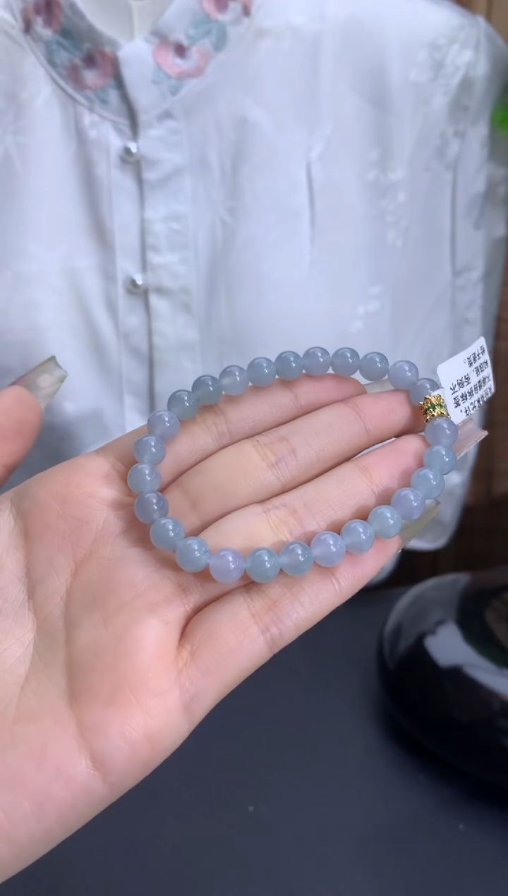 【闪购商品】翡翠手链未镶嵌淡淡蓝紫 卡7mm