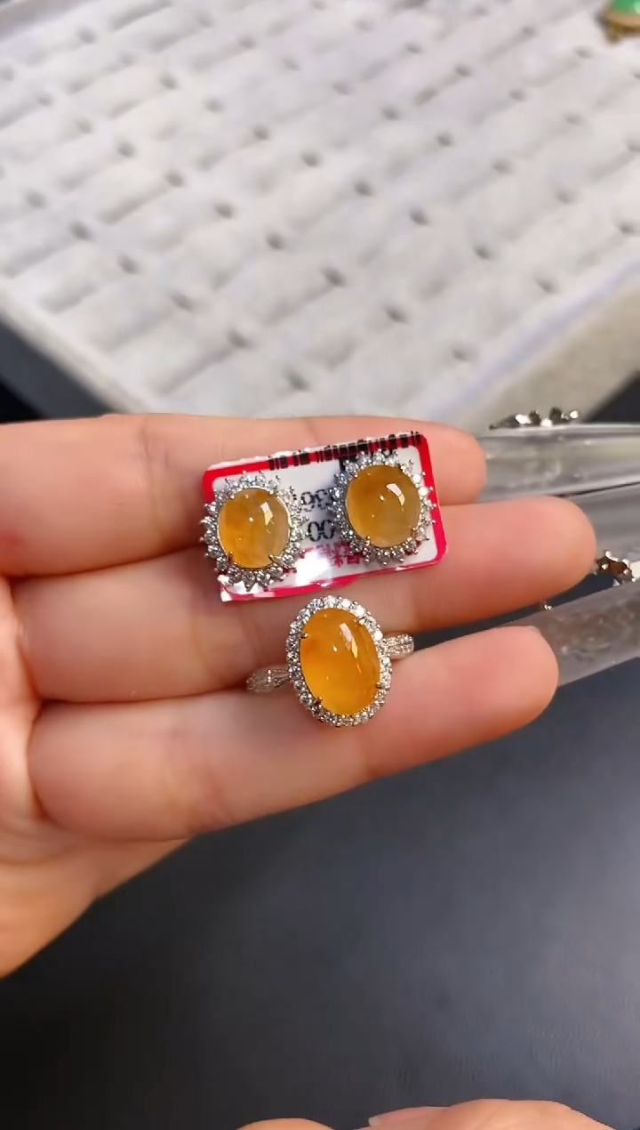 银S925镶嵌戒指翡翠天然