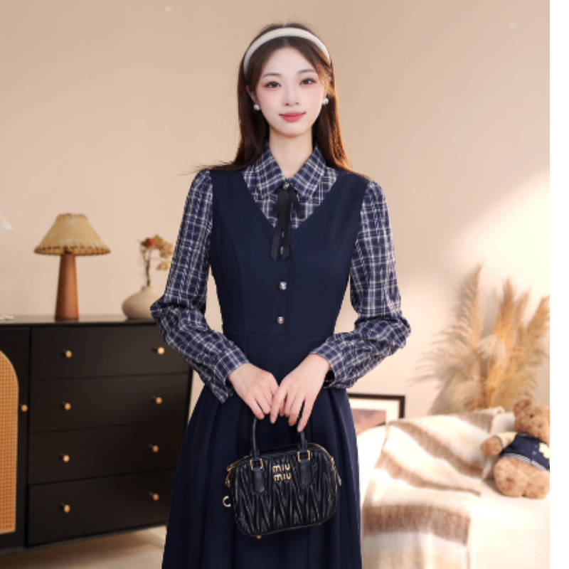 张汽水显瘦优雅气质时尚长袖秋冬新款假两件长裙洋气DY2025245