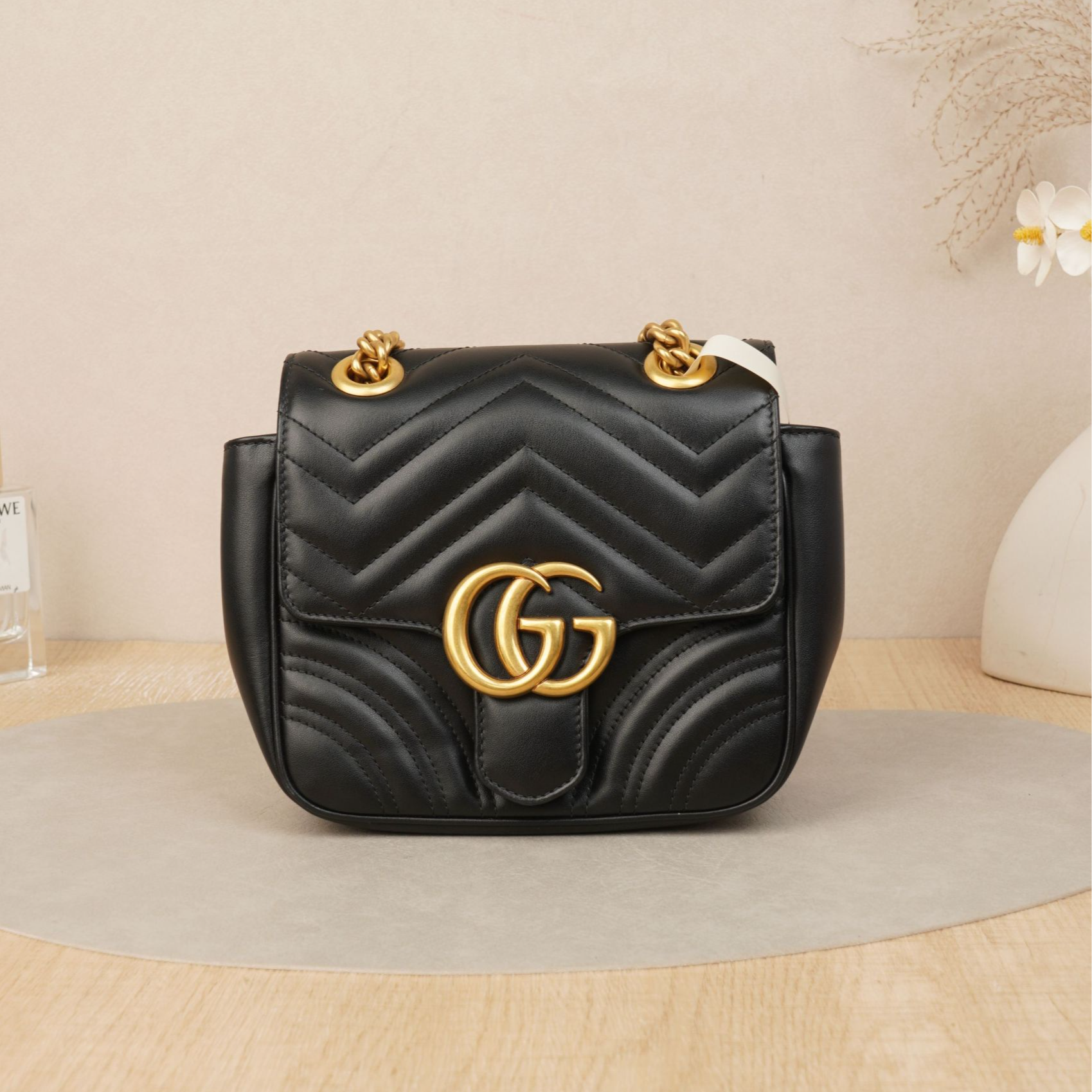 95新 GUCCI/古驰 古驰GG马蒙方胖子黑金牛皮/DS041540