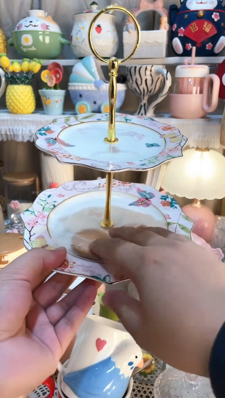 【闪购商品】瓷片双层点心盘质量好发货快放心拍
