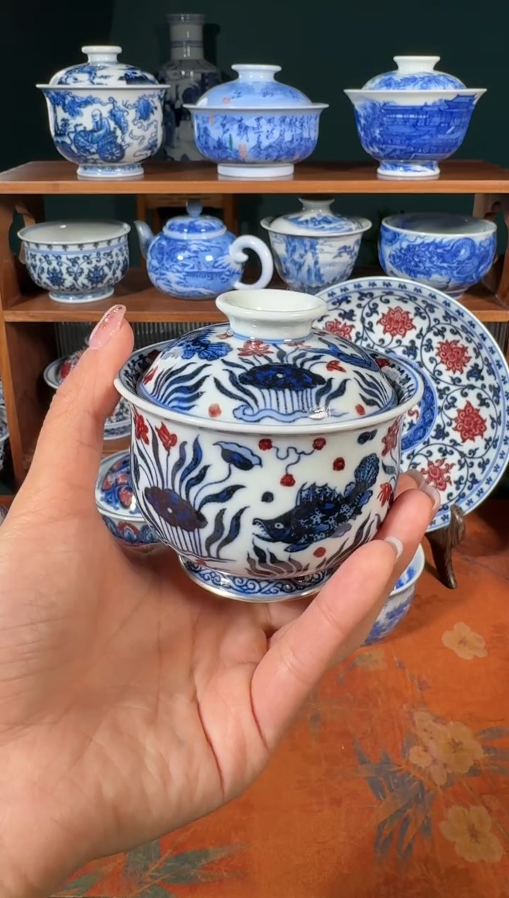 【闪购商品】杯永明尚玩鱼藻炉式盖碗