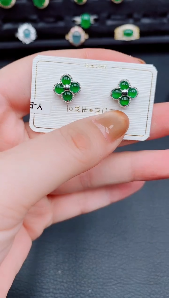 【闪购商品】翡翠耳饰银S925镶嵌天然a货翡翠339