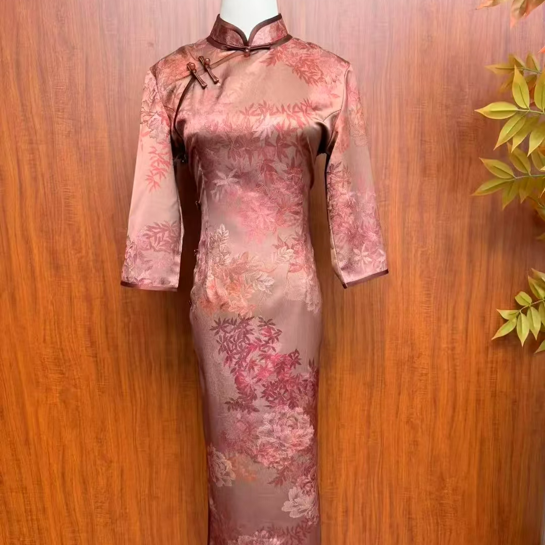 【红枫入画】2025春季新款复古百搭优雅修身气质优雅日常长款旗袍