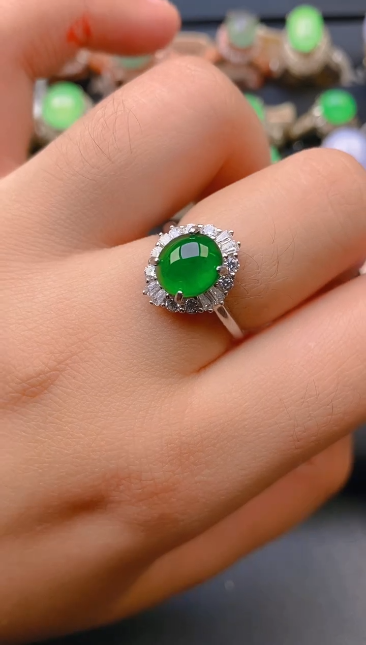 【闪购商品】翡翠戒指银S925镶嵌天然A货翡翠1