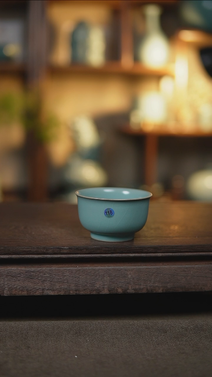 【闪购商品】杯仿古天青胖压手杯杯瑕118