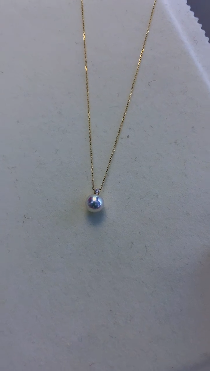 18K金镶嵌海水珍珠饰品7-8钻石王妃吊坠