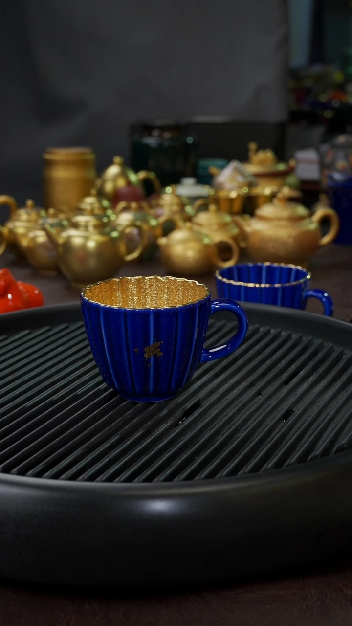 【闪购商品】杯【宜景窑蓝宝王子鎏金】筋纹马克杯