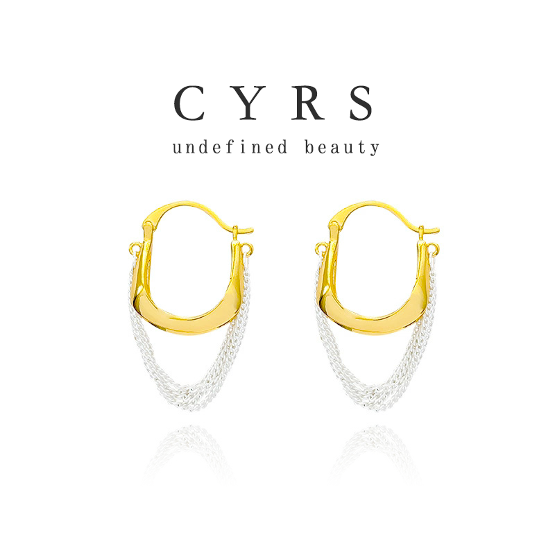 钛钢耳饰 克芮司Cyrs |【银缠金缕】撞色金银流苏镀K金不掉色耳扣
