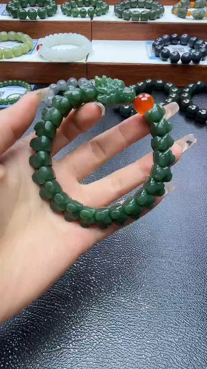 未镶嵌手串和田玉碧玉龙骨精品手串