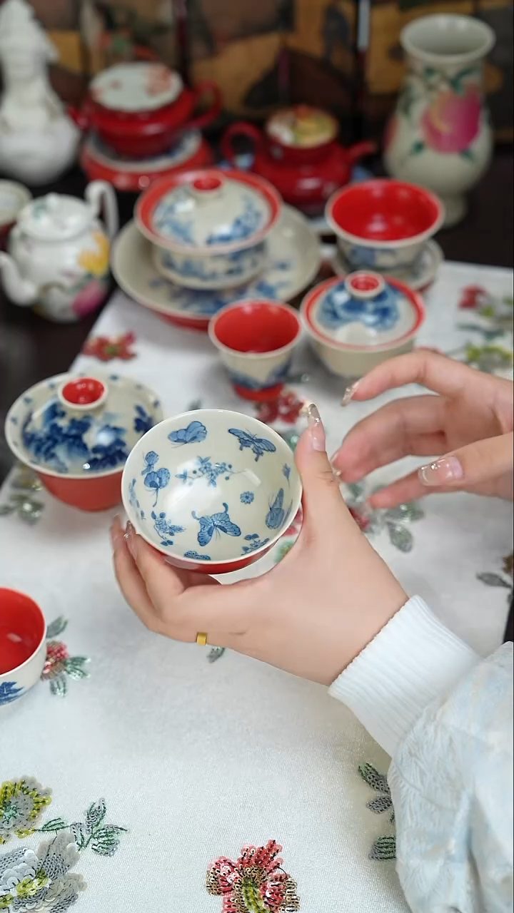 雨香斋景德镇手工手绘蝴蝶主人杯