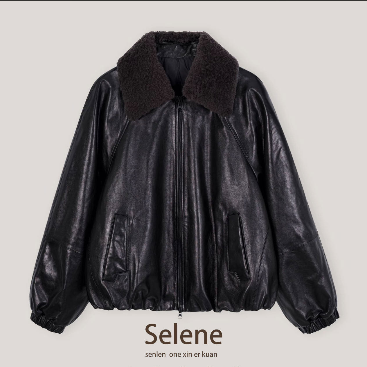 【Selene】新款进口植鞣油蜡小羊皮90白鹅绒冬季时尚气质真皮外套女
