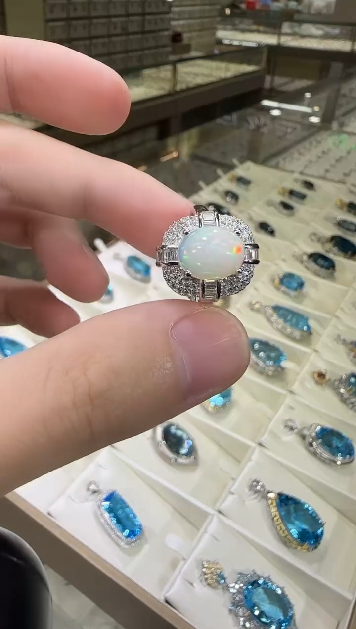 银S925镶嵌欧泊珠宝奇石10*8mm戒指