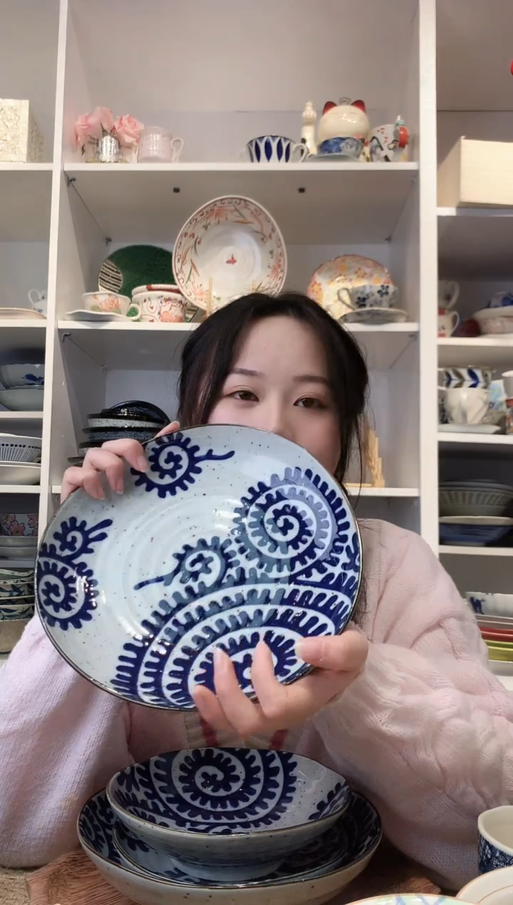 陶瓷三峰章鱼唐草大盘23cm