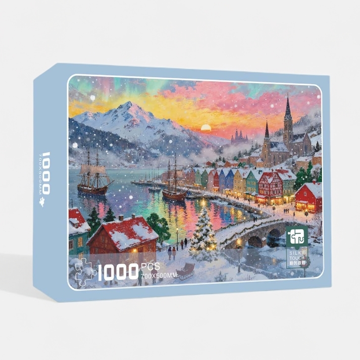 原创授权《雪落童话镇》丝绒触感拼图1000片礼盒装圣诞礼物