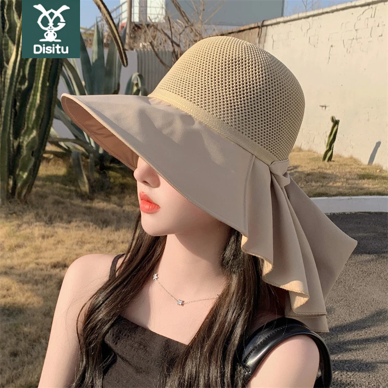 迪斯兔防晒帽披肩护颈太阳帽蝴蝶结防紫外线显脸小遮阳帽子空顶帽