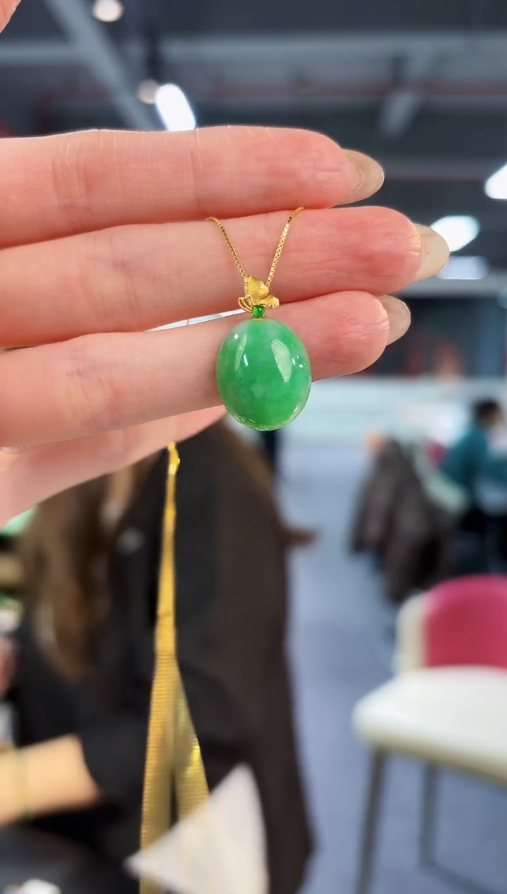 【闪购商品】翡翠吊坠(不含链)18K金镶嵌缅料A货/支持复检/一件
