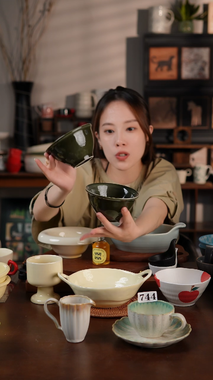 陶瓷中古复古风墨绿4.7寸米饭碗2只装 微瑕 凑满20发货