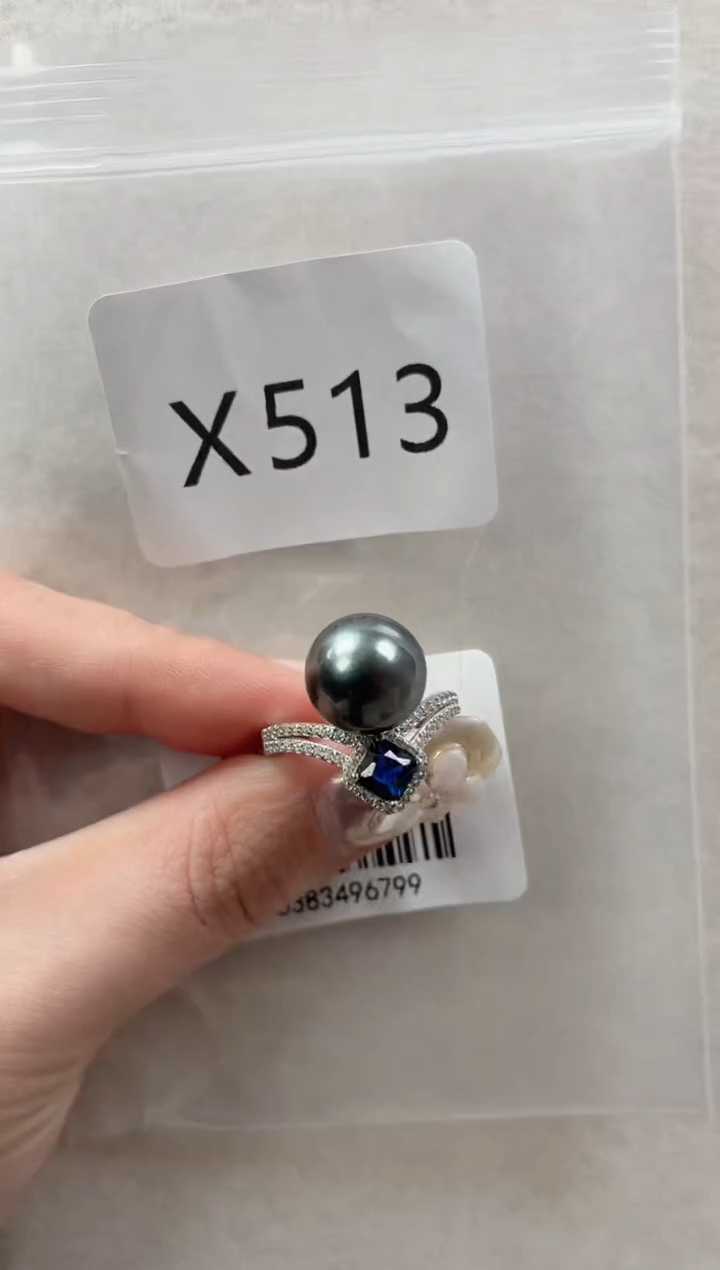 银S925镶嵌戒指海水珍珠X513