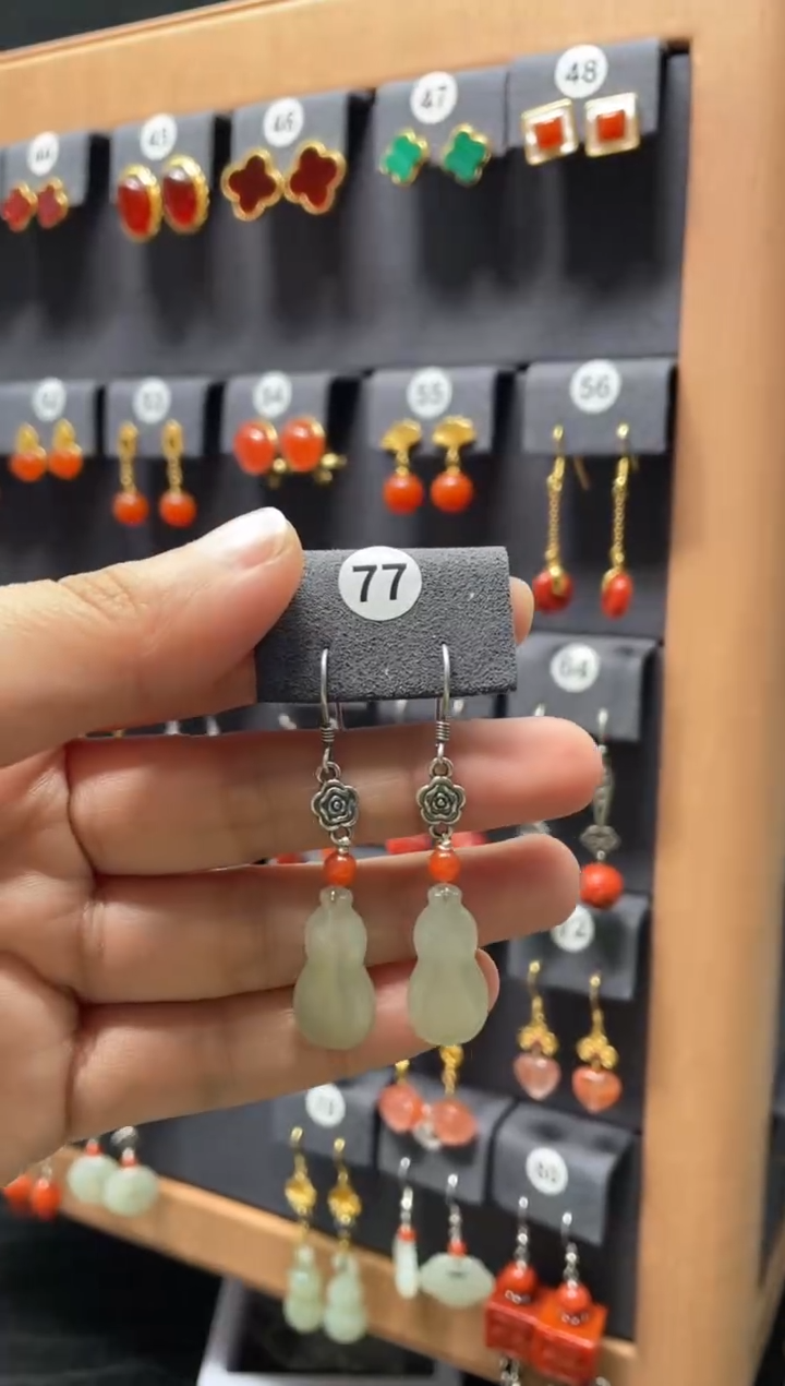 【闪购商品】和田玉耳饰银S925镶嵌0077