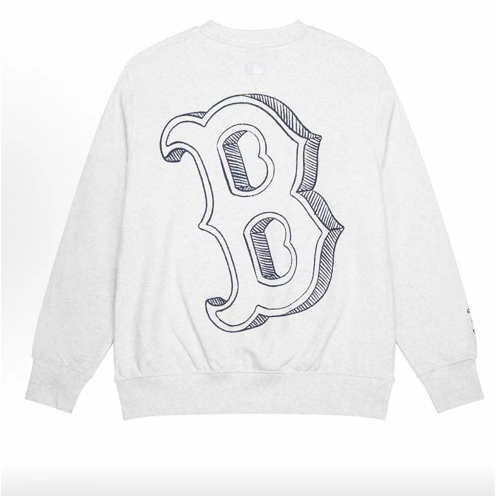 MLB 23FW 波士顿红袜队 时尚宽松字母LOGO圆领卫衣 男女同款 灰色