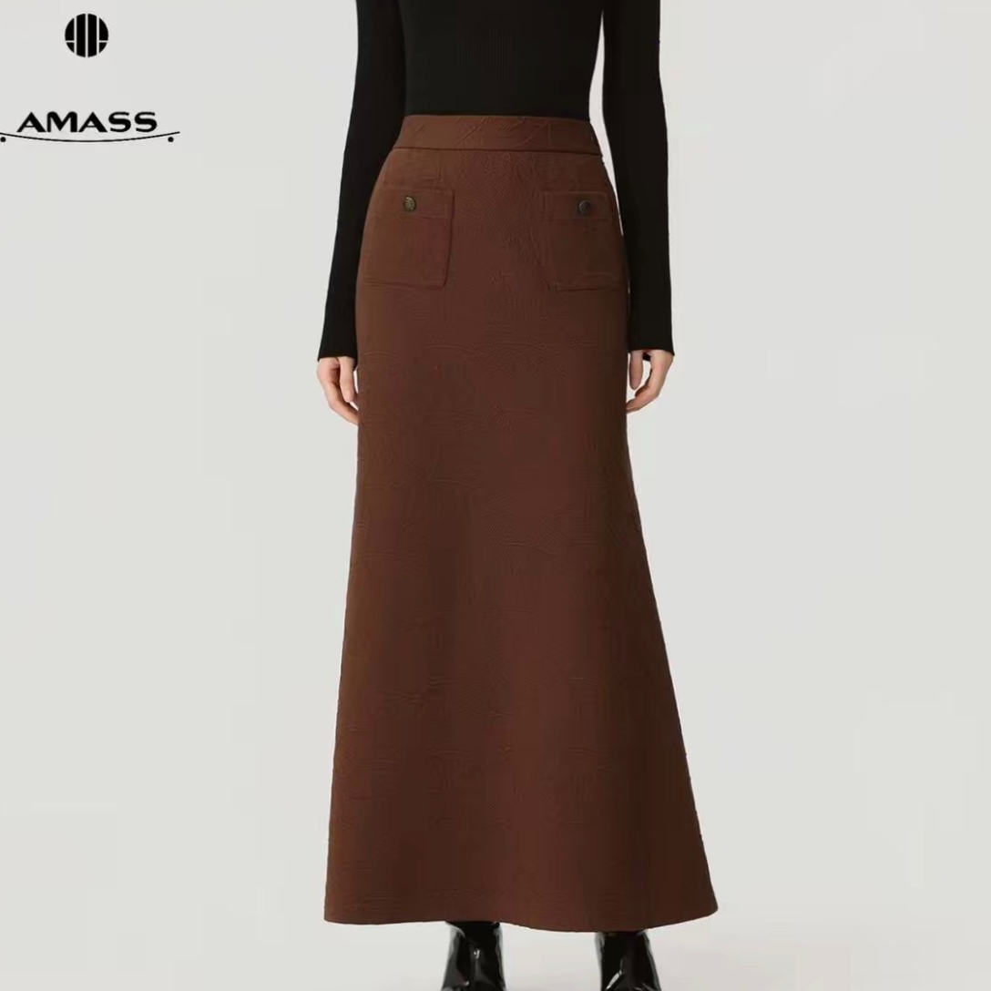 阿玛施AMASS新款轻松自在舒适随性优雅肌理感鱼尾半身长裙520019