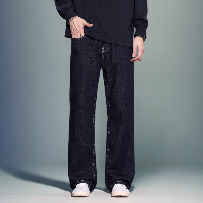 男士水洗棉黑色日系牛仔长裤高腰复古百搭显瘦直筒休闲裤KZ772