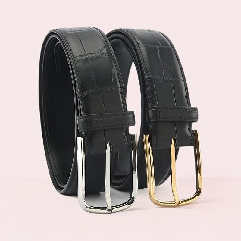 纯水染尼罗鳄鱼皮腰带针扣真牛皮皮带男士时尚高档百搭鳄鱼皮带