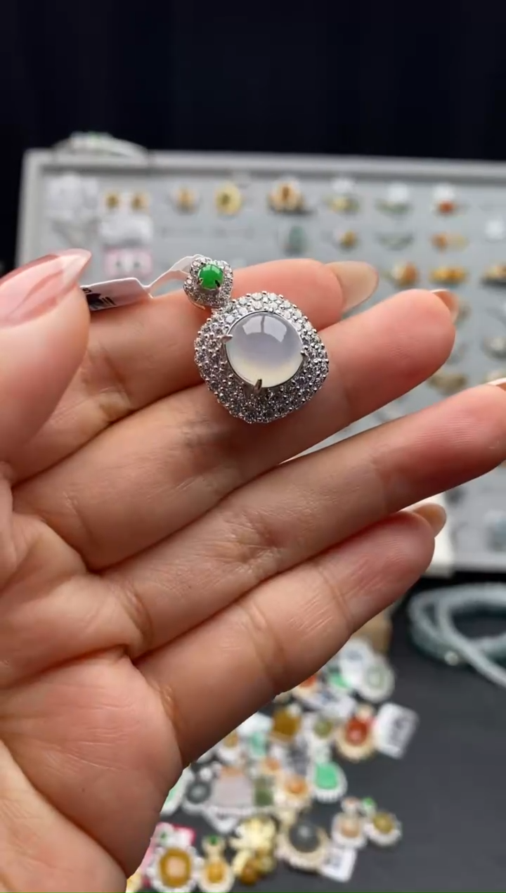 银S925镶嵌戒指翡翠天然A货翡翠