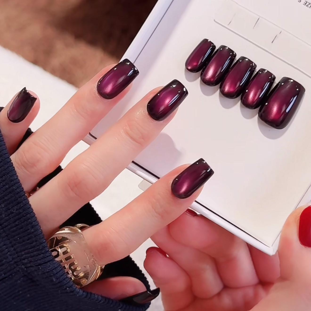 【紫气东来】秋冬高级感紫色玻璃珠猫眼方形美甲显白显气场穿戴甲