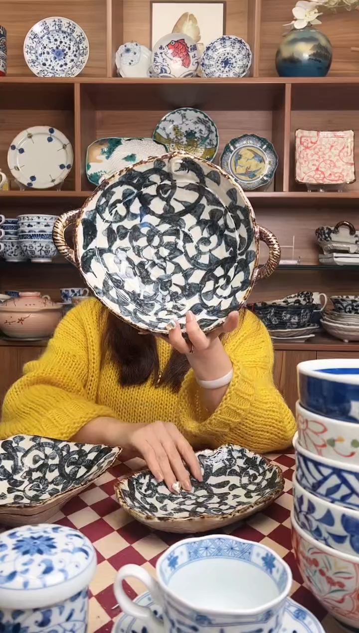 【闪购商品】瓷片章鱼唐草  中号锅型盘    