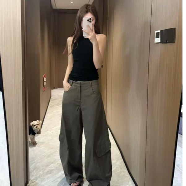 【清货+运费险】褶皱秋季无弹力工装裤休闲裤阔腿裤痞帅御姐风