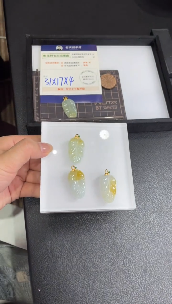 【闪购商品】翡翠挂件18K金镶嵌叶子FL11配绳/多样性发其一CP