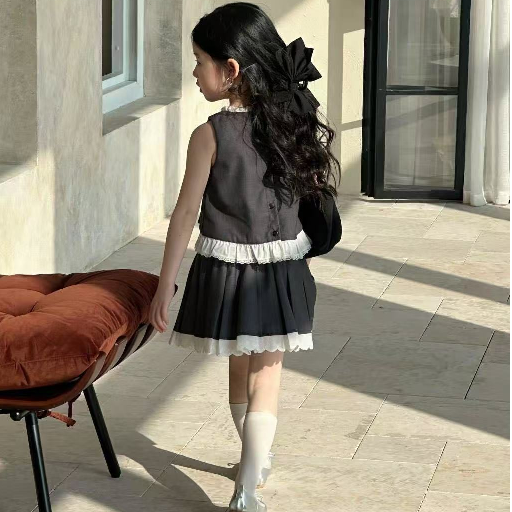 Alice *072*茉莉岛女童夏季新款灰色名媛风套装