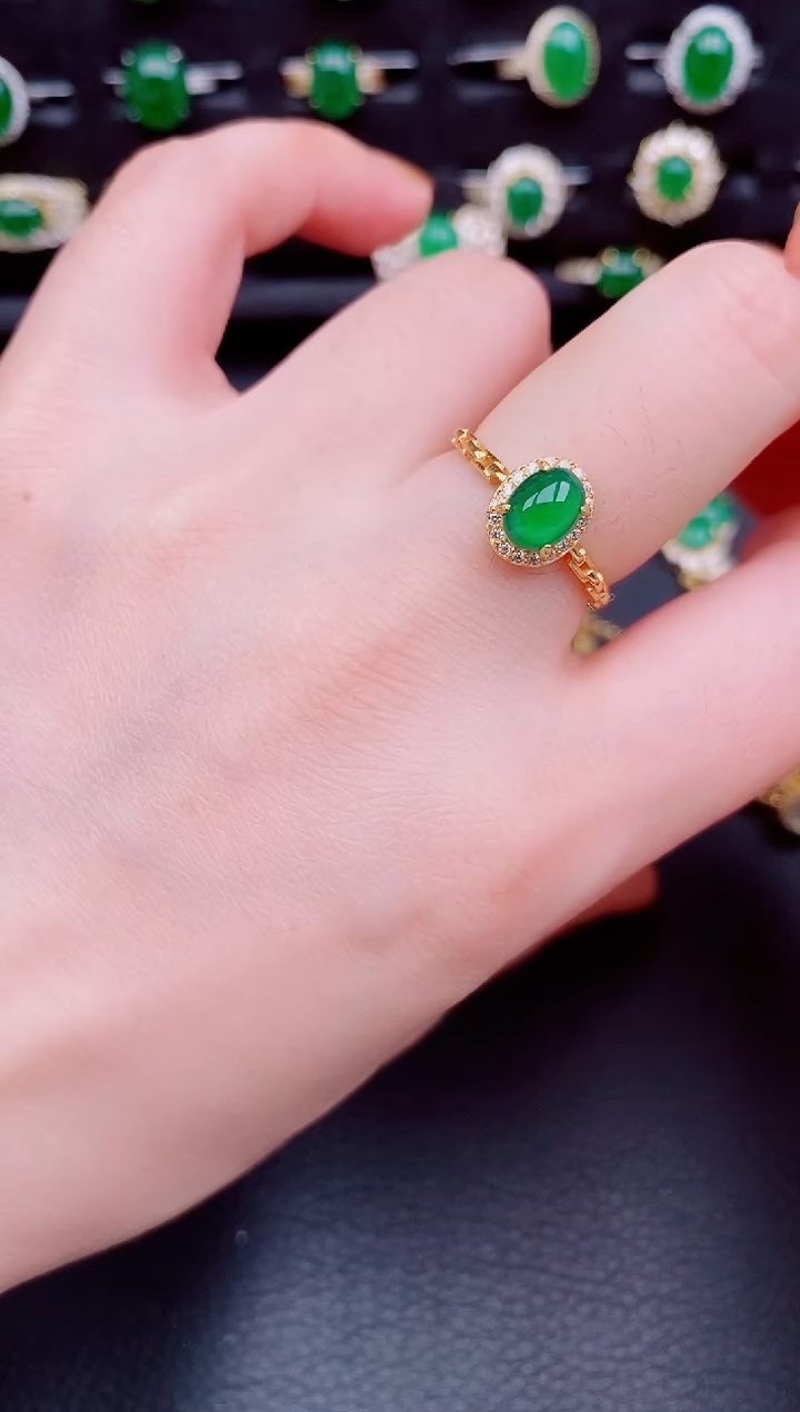 【闪购商品】翡翠戒指银S925镶嵌天然a货翡翠136