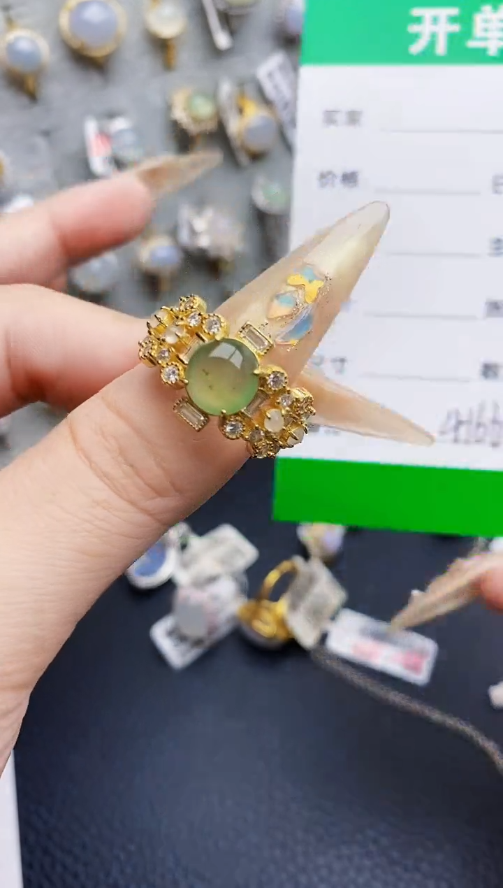 翡翠戒指银S925镶嵌4166