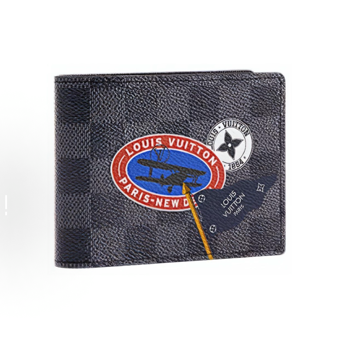 未使用 LouisVuitton/路易威登 Lv黑色棋盘格徽章印花钱包/B83