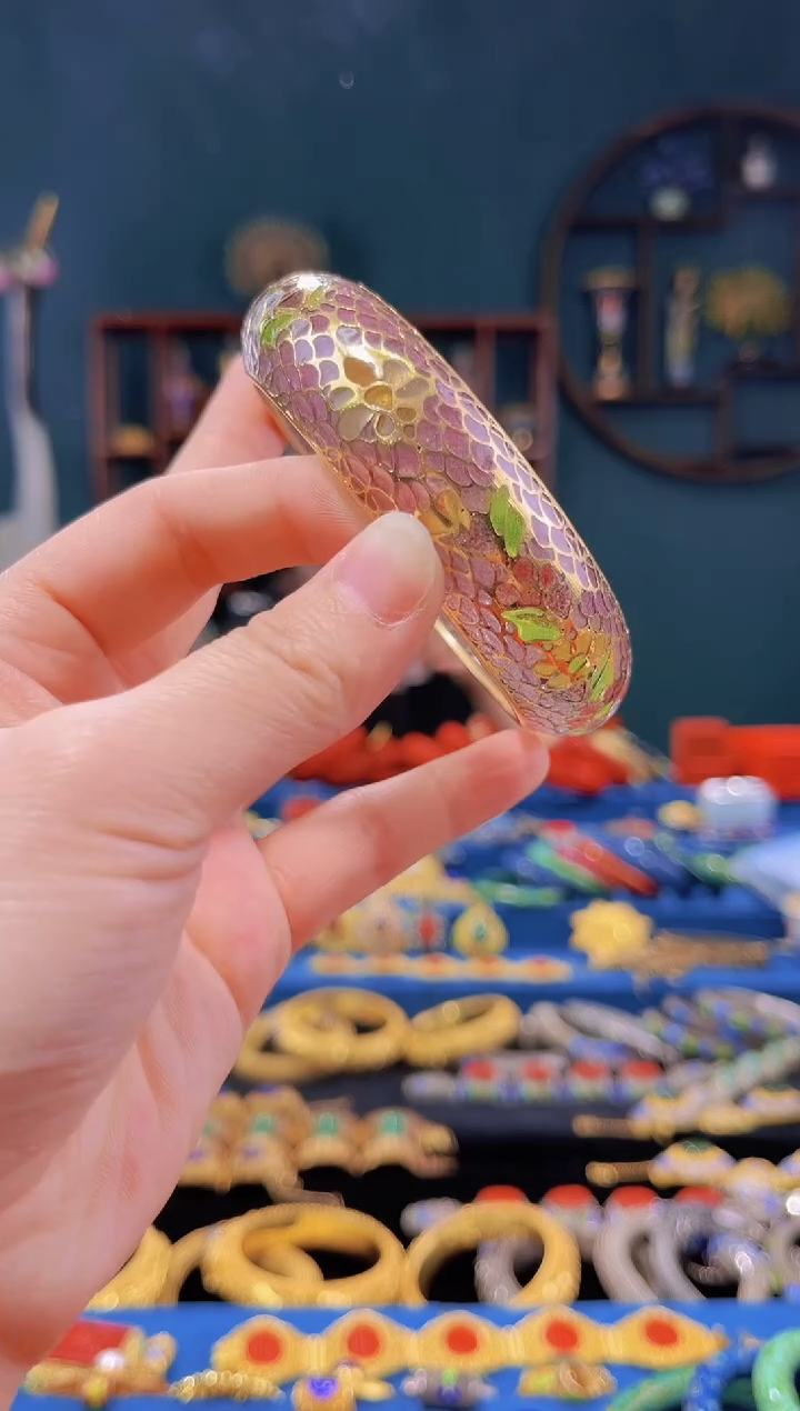 【闪购商品】非遗技艺景泰蓝脱胎手镯 粉色53-59