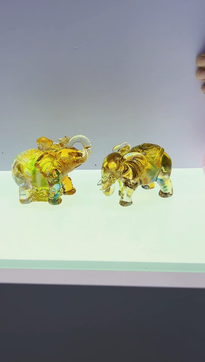 泥塑古法琉璃财富大象一对摆件