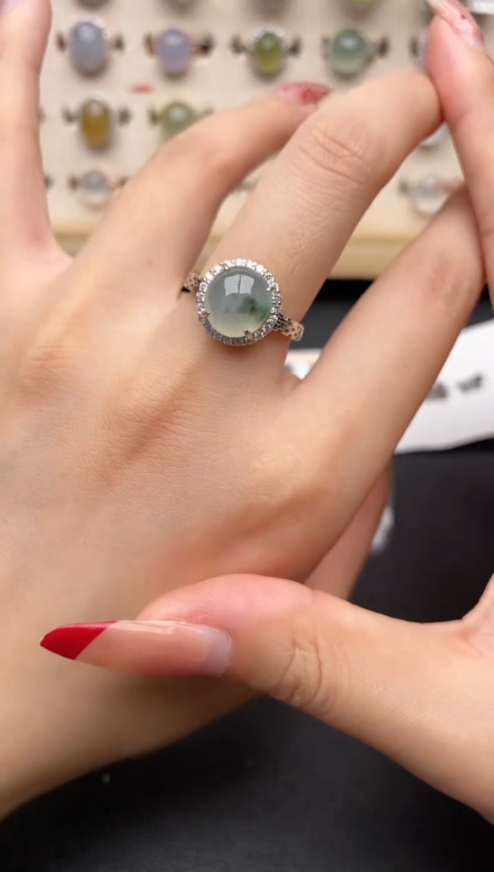 【闪购商品】翡翠戒指银S925镶嵌一物一证一礼盒