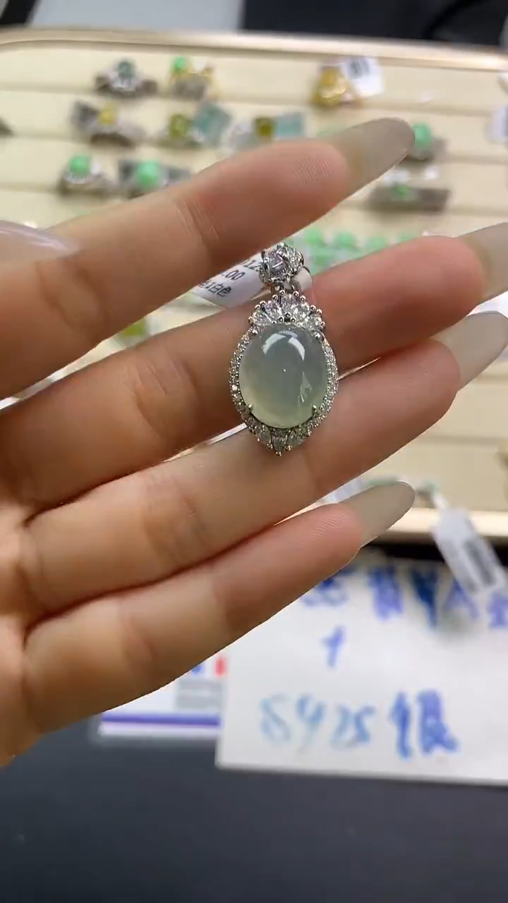 银S925镶嵌戒指翡翠翡翠 蛋面 银S925镶嵌