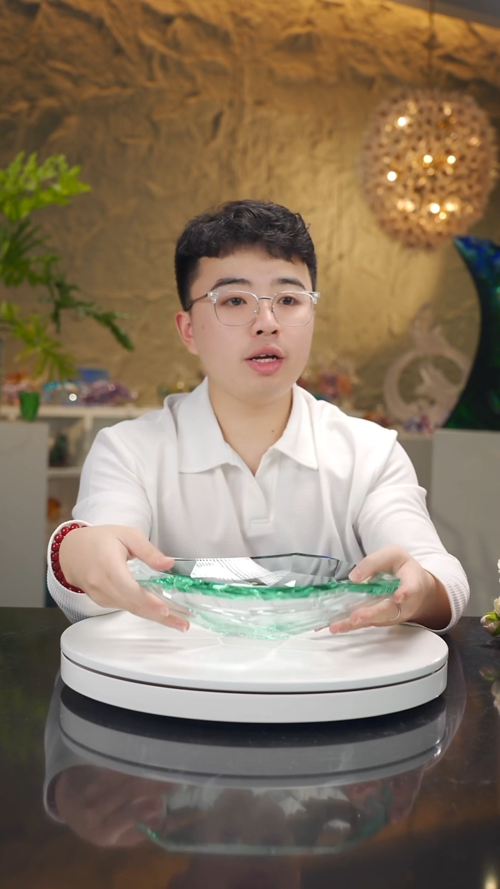 手工艺品琉璃居****家湖水绿不规则果盘