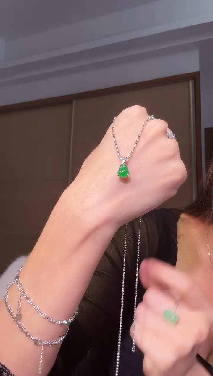 吊坠(不含链)银S925镶嵌翡翠天然翡翠吊坠