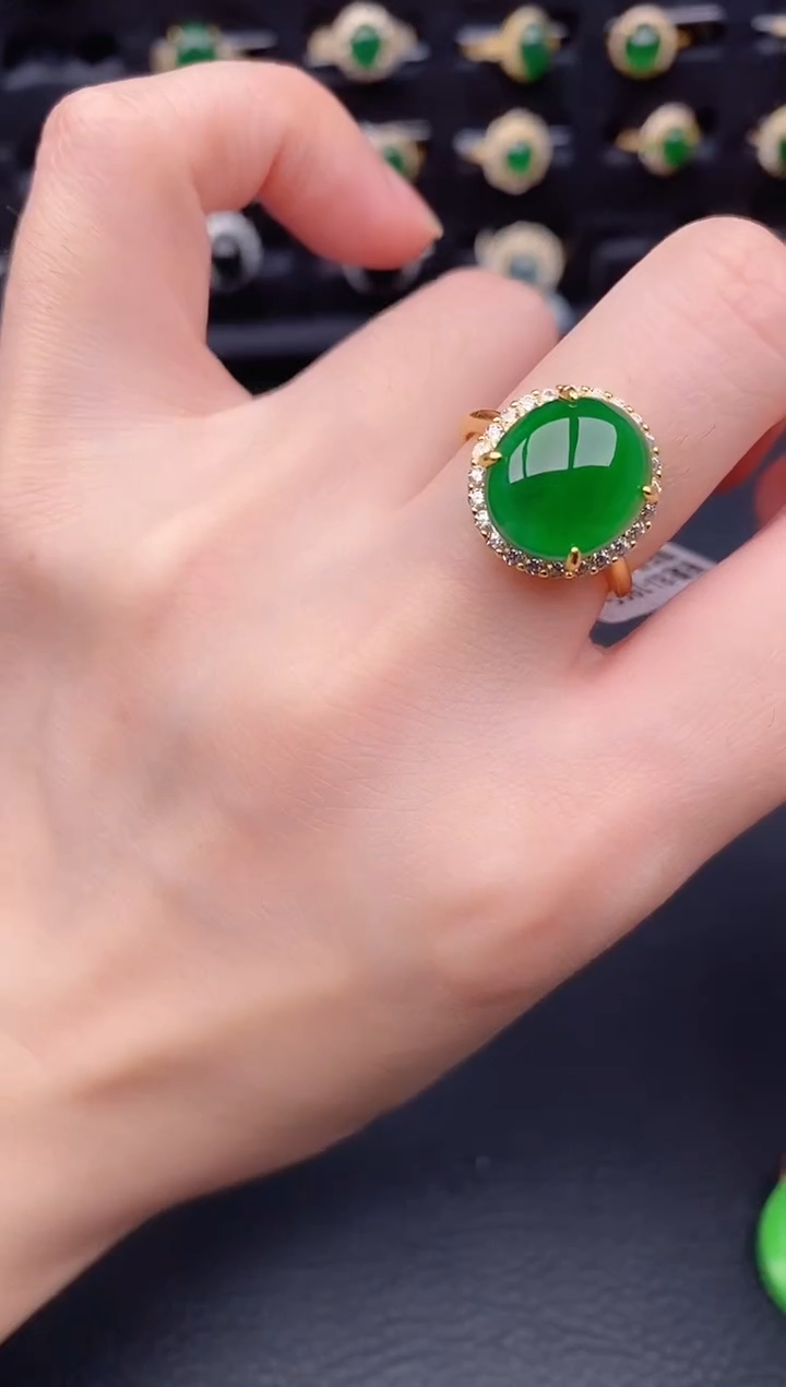 银S925镶嵌戒指翡翠天然a货翡翠239