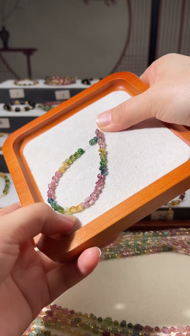 银S925镶嵌手链碧玺野*6469