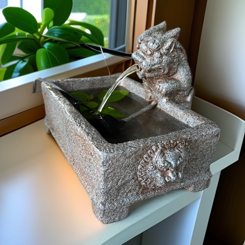 中式复古麒麟方缸吐水循环流水摆件庭院民宿花园别墅茶室装饰