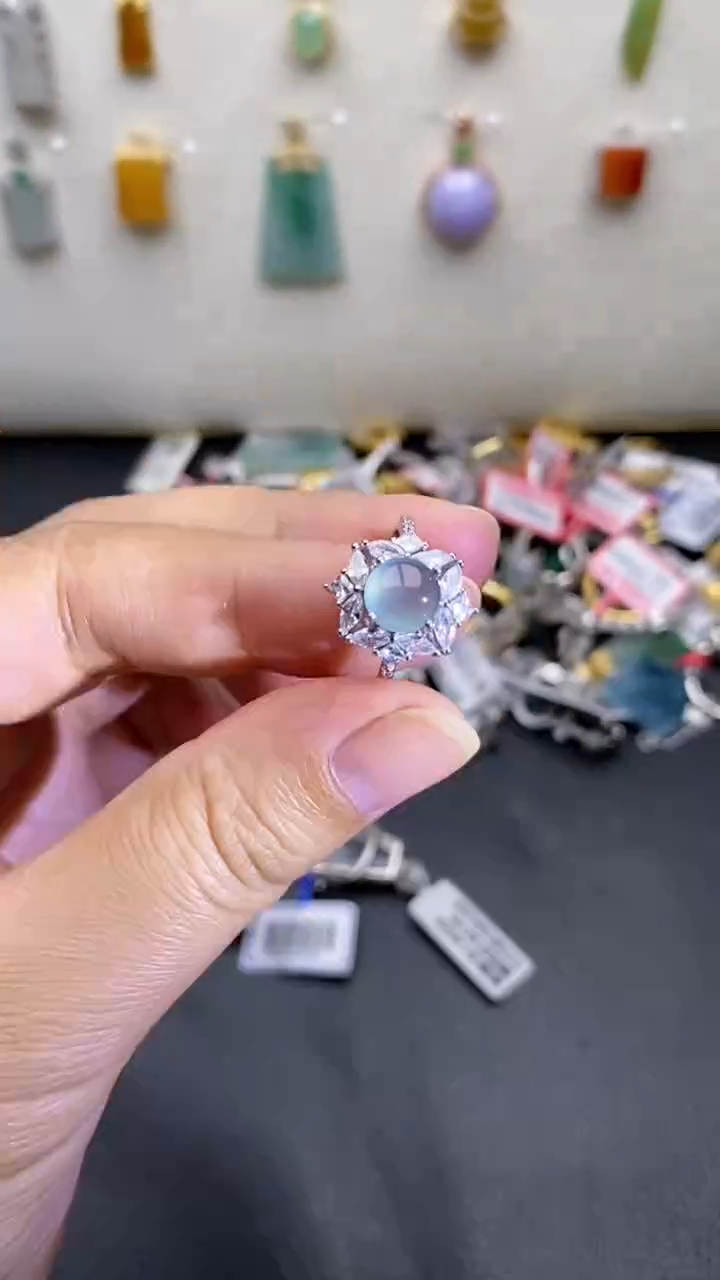银S925镶嵌戒指翡翠1